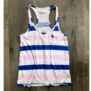 Abercrombie & Fitch Striped Racerback Tank Top Size M Pink Blue White Excellent
